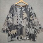 CJ Banks Tunic Top Womens 2X Gray Floral Long Sleeve Embellished Stretch 