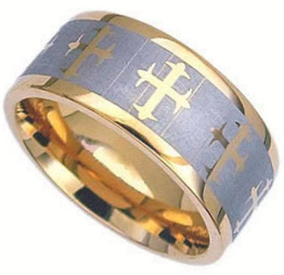TITANIUM Gold Plated 8mm ~CROSS~ Plain RING BAND, size 8 - Comfort Fit Design - Image 1 of 4
