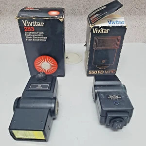 Vivitar Auto Thyristor 550FD Flash & 283 Electronic Flash w/box/manual UNTESTED - Picture 1 of 10