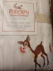 Pottery Barn Kids Rudolph the Red Nosed Reindeer Sz Full Sheet Set Flannel NEW - Picture 1 of 6