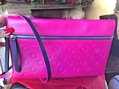 CH CAROLINA HERRERA INRO FUCHSIA AND BLUE EMBOSSED CONVERTIBLE CROSSBODY HANDBAG - Image 1 of 4