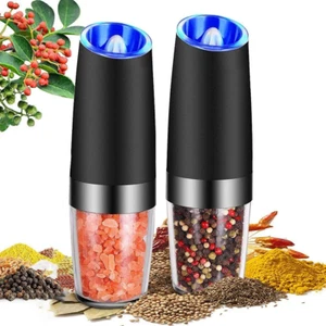 2 Pack Gravity Electric Salt and Pepper Grinder Mill Shaker Adjustable Automatic - Picture 1 of 13