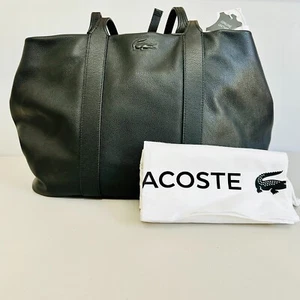 NEU LACOSTE SOFT PEBBLED COW LEATHER XL TOTE SHOPPING BAG MIT STAUBBEUTEL SCHWARZ - Bild 1 von 12