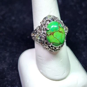 STS Chuck Clemency grün Kupfer Türkis & Peridot Akzent Sterling Ring Größe 8 - Bild 1 von 3