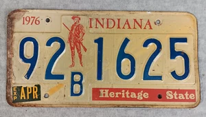 1976 Indiana Vehicle License Plate 92B 1625 Garage Decor Mancave Ford Chevy - Picture 1 of 2