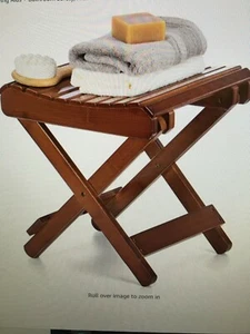 12 Inch Folding Bamboo Step Stool for Shower, Leg Shaving and Foot Rest, Brown - Picture 1 of 3