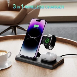 Wireless Charger Dock Charging Station 3in1 For Watch iPhone 16 Pro 15 14 13 12 - Picture 1 of 10