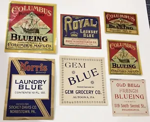 Labels Advertising 7 Laundry Blueing Early 1900 NOS Colorful Graphics Phila, Pa. - Picture 1 of 8