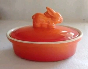 NOUVELLE CUISINE OVAL COVERED CASSEROLE RAMEKIN ORANGE RABBIT BAKING CROCK - Picture 1 of 8