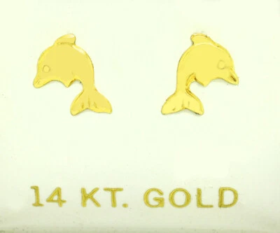 PENDIENTES DE DELFÍN ORO AMARILLO SÓLIDO 14K - HECHOS EN EE. UU. - NUEVOS CON ETIQUETAS Foto 1 de 2