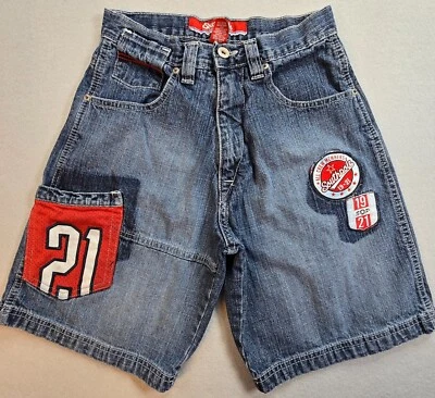 Pantalones Cortos Denim Vintage Y2K Southpole Niños 16 Jean Estilo Carga Parches Rojos Bandera de EE. UU. Foto 1 de 4