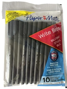 Paper Mate Write Ballpoint Pens 1.0mm Medium Point Black Ink 10-Pack NEW Sealed - Picture 1 of 3