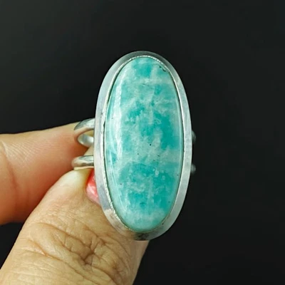 925 Sterling Silver Natural Amazonite Gemstone Handmade Ring (Size- 7.75 US) - Image 1 of 4