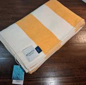 New Atlantic Blankets England Cotton Throw Nautical Yellow White Stripes 64"x42" - Picture 1 of 7