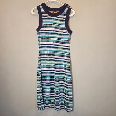 Tory Burch Dress Striped Silk Purple Blue Sleeveless Tank Midi Womens Small - Image 1 of 4