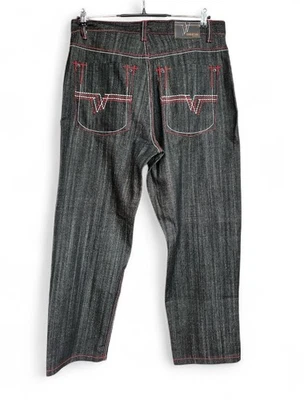 VTG Y2K Evolution In Design Baggy Embroidered Black Denim Jeans Sz 38x34 EUC - Image 1 of 4