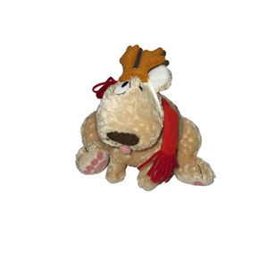 FIGI Hallmark plush Reindeer antlers Brown Puppy Dog Asymmetrical eyes scarf 8" - Picture 1 of 9