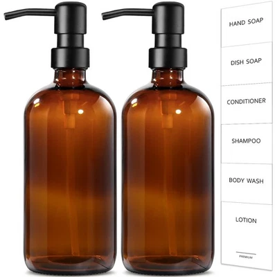 GMISUN Amber Glass Soap Dispenser, 2 Pack Bathroom Hand Soap Dispensers with ... - Image 1 of 4