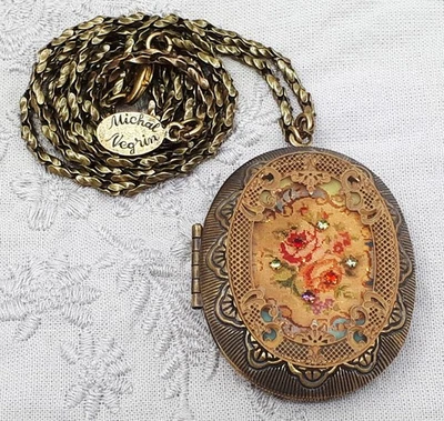 Collar Colgante Medallón Grande Michal Negrin Vintage Rosa Ovalado Recuerdo Años 90 Y2K Foto 1 de 4