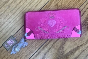 Juicy Couture Pam Gela Pink Magenta Scottie Dogs Velour Full Zip Wallet - Picture 1 of 9