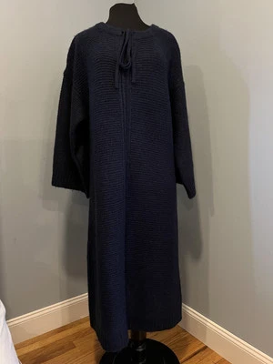 NWT J.Crew Relaxed Tie-Neck Sweater Dress L/XL Navy Wool Alpaca Blend Knit - Image 1 of 4