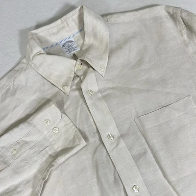 Camisa Brooks Brothers Regent Para Hombres XL Beige 100% Lino Manga Larga Con Botones Foto 1 de 4