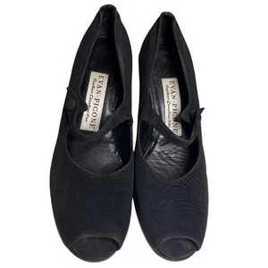 Zapatos de salón Evan Picone construcción de plumas peep toe correas negros vintage 8 - Imagen 1 de 11