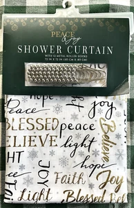 Peace & Joy Fabric Shower Curtain 72" x 72" W/ Roller Hooks NEW Blessed Faith - Picture 1 of 10