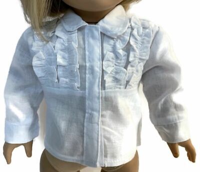 White Long Sleeved Tuxedo Blouse Shirt Top For 18  American Girl Doll Clothes • 7.44$