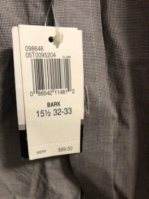 Tallia 修身 15 1/2-32/33 Bark 纽扣长袖衬衫全新带标签 — 第 1/4 张图片