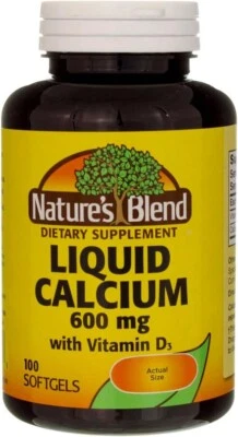 Calcio líquido fácil de tragar Nature's Blend 600 mg 100 cápsulas blandas Foto 1 de 4