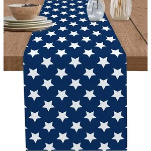 4th July Table Runner 72 Inch American stars Patriotic White Star Table Runner - Picture 1 of 4