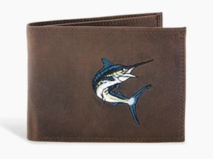 Zep-Pro Action Marlin Crazy Horse Embroidered Leather Bifold Wallet Sportfishing - Picture 1 of 2