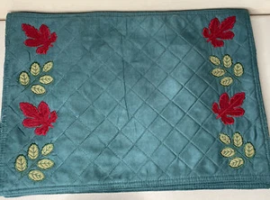 Vintage Quilted Embroidered Applique Placemats set of 6 suede look green - Picture 1 of 8