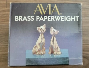 Vintage MCM Solid Brass Siamese Cat figurine paperweights on marble base. New!!! - Picture 1 of 5