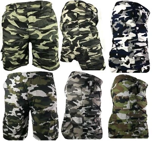 Mens Army Camouflage Cargo Elasticated Shorts Cotton Combat Half Pants M-3XL - Picture 1 of 21