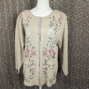 Suéter vintage Shenanigans floral bordado con cordones abotonados para mujer mediano - Imagen 1 de 9