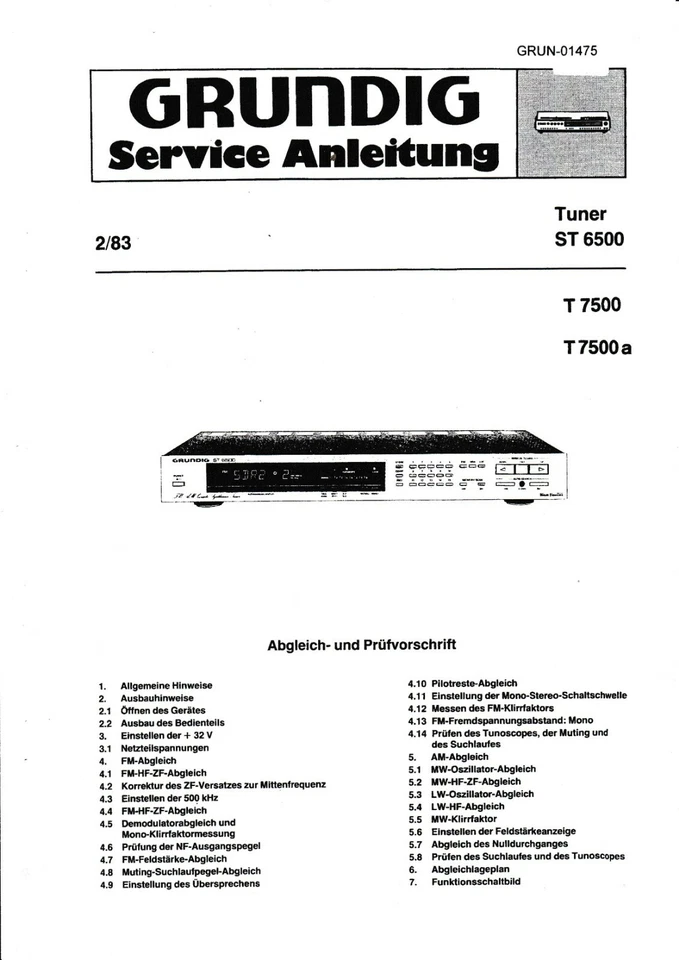 Manual de servicio para Grundig T 7500 Foto 1 de 1