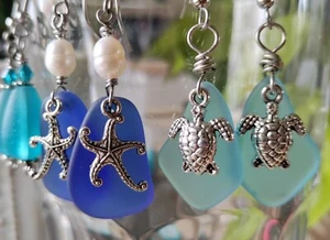 BEACH Earrings Sea Glass - Picture 1 of 12
