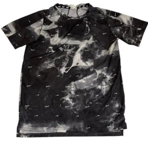 Nike Swim Shirt Boys XL Short Sleeve Black All Over Logo Dri Fit Lightweight - Picture 1 of 9