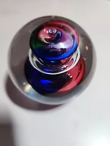 Adam Jablonski Iridescent Swirl Paperweight w/ Controlled Bubbles Signed DK Blue - Picture 1 of 8