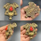 Unique NearEastern Old Bronze Frog Statue Pendant With Red Coral Insert On Top