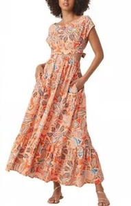 NWT MISA Los Angeles Dana Mae Tangerine Floral Maxi Dress W/ Cut-Outs Size L - Picture 1 of 9
