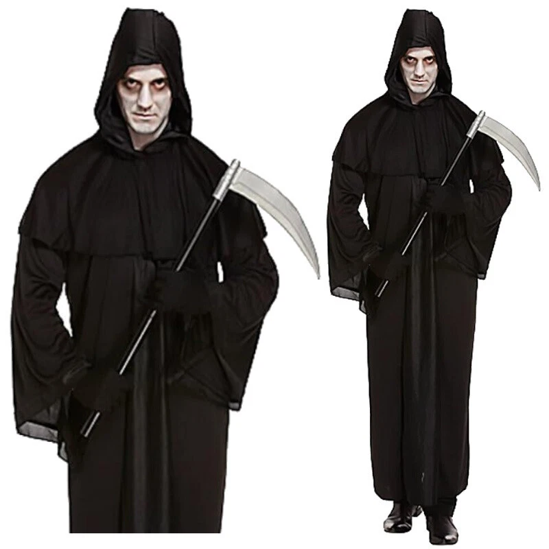 Adult Mens Grim Reaper Death Halloween Fancy Dress Costume Outfit Hooded Robe