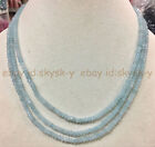 3 Rows 2x4mm Faceted Light Blue Aquamarine Rondelle Gems Beads Necklace 17-19''