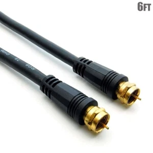 6FT F Type RG6 Coax Coaxial Cable Screw On HD TV Antenna Satellite Gold Plated - Picture 1 of 3