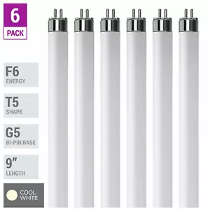 F6T5 CW 41K Fluorescent Tube 9" Inches 6W Watt T5 Mini Bi 2-Pin G5 Cool White - Picture 1 of 4