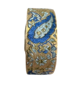 Vintage French Silk Jacquard Trim Paisley Blues & Matte Gold 1 1/2"W (B32A) - Picture 1 of 4