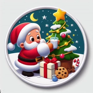 Santa Christmas Patch Printed Embroidered Base Iron-on Applique Milk & Cookies - Picture 1 of 11