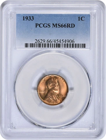 1933 Lincoln Cent MS66RD PCGS Cover